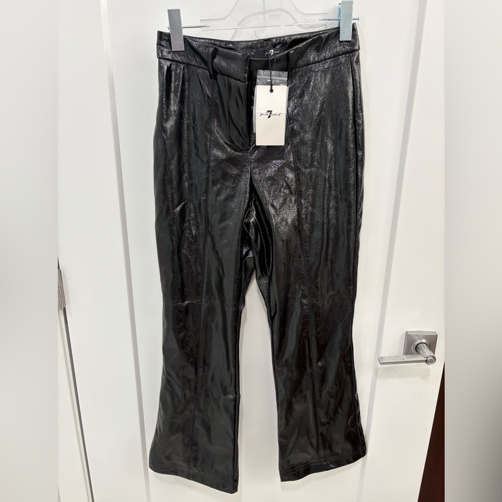 7 For All Mankind Glossy Vegan Black Leather High Rise Bootcut Pants Size Small